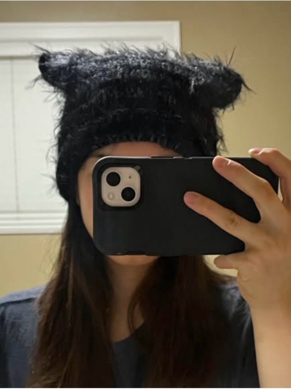 Urban Outfitters Black Fuzzy Knit Beanie